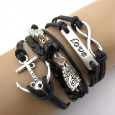 Infinity Owl Love Anchor Friendship Leather Charm Bracelet