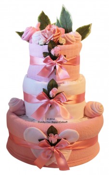 THREE TIER GIRLS PINK BABY CLOTHES NAPPY CAKE