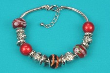 Silver-Red Beaded Bracelet