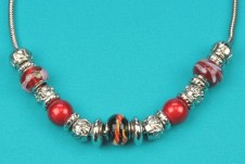 Silver-Red  Beaded Necklace