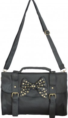 Designer fashion satchel with studded bow in Black