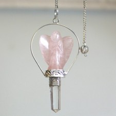 Rose Quartz Angel Pendulum with ring
