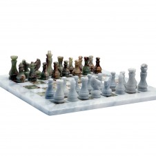 Handmade Green Onyx and White Marble Chess Set  12 Inches