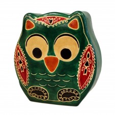 Handmade Leather Money Boxes- Small Green Owl