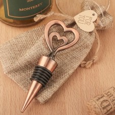 Double heart bottle stopper in antique copper finish