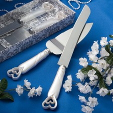 Interlocking Hearts Design Wedding Cake Knife Server Set