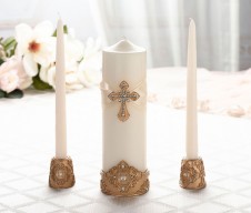 Lillian Rose Gold Ivory Cross Unity Ceremony Candles